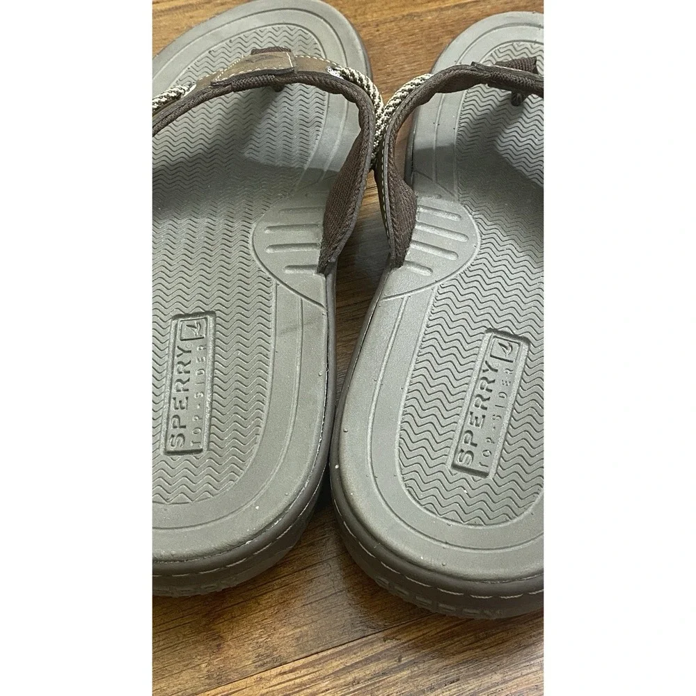 Sperry Havasu Leather Flip Flop Sandals Men's 8M Brown Beach Comfort STS11971